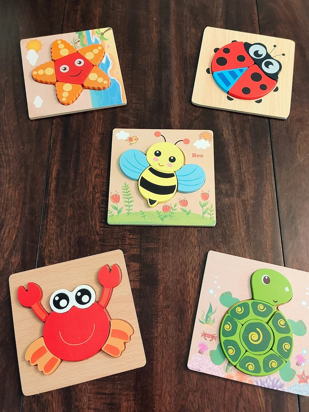 Children's Wooden Animal Puzzle Set - Colorful Red, Yellow, Green Pieces